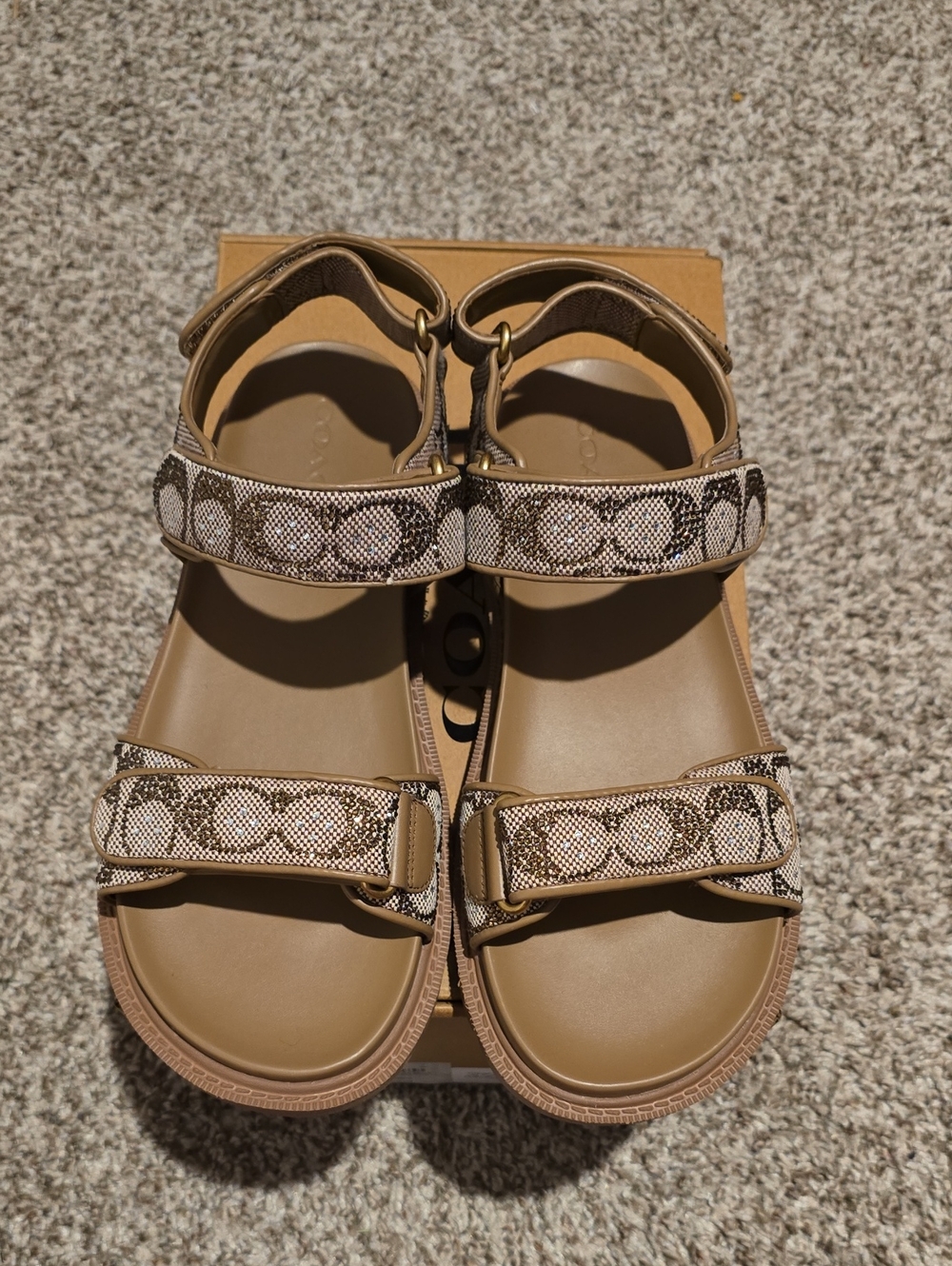 Coach Women's Neutral Tan Patterned Strap Sandals